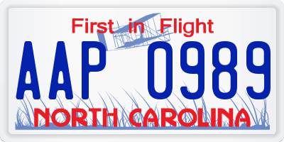 NC license plate AAP0989