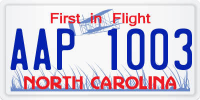 NC license plate AAP1003