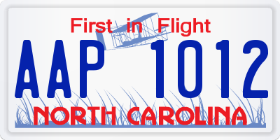 NC license plate AAP1012