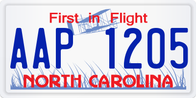 NC license plate AAP1205