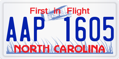 NC license plate AAP1605
