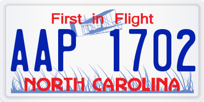 NC license plate AAP1702
