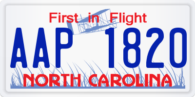 NC license plate AAP1820