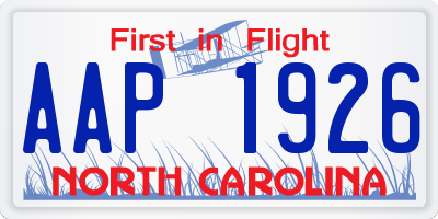 NC license plate AAP1926