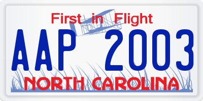 NC license plate AAP2003