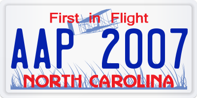 NC license plate AAP2007