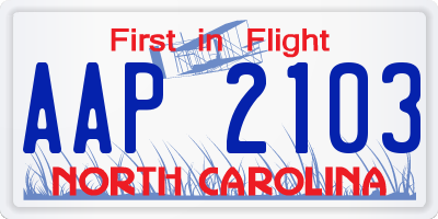 NC license plate AAP2103