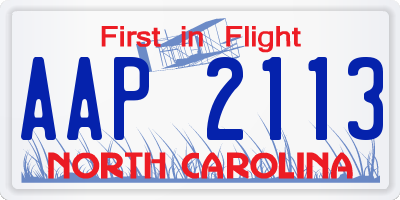 NC license plate AAP2113