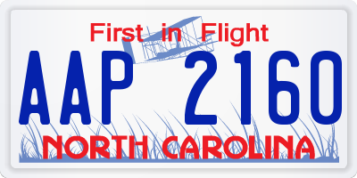 NC license plate AAP2160