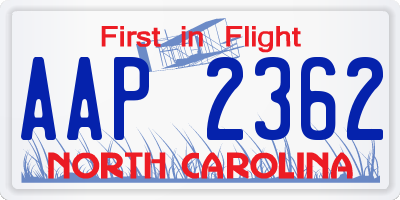 NC license plate AAP2362