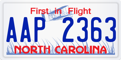 NC license plate AAP2363