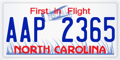 NC license plate AAP2365