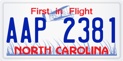 NC license plate AAP2381