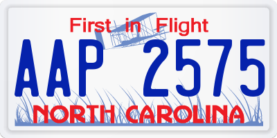 NC license plate AAP2575