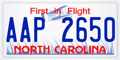 NC license plate AAP2650