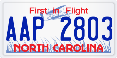NC license plate AAP2803