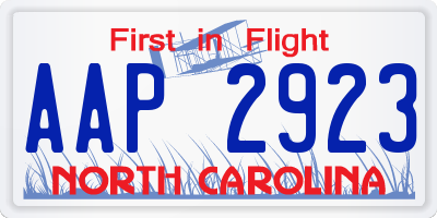 NC license plate AAP2923