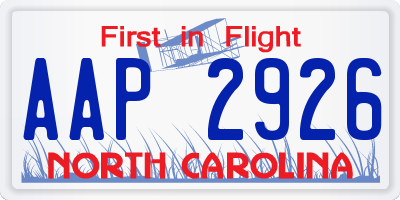 NC license plate AAP2926