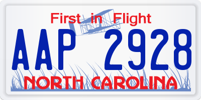 NC license plate AAP2928