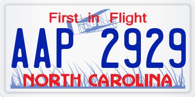 NC license plate AAP2929