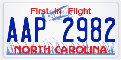 NC license plate AAP2982