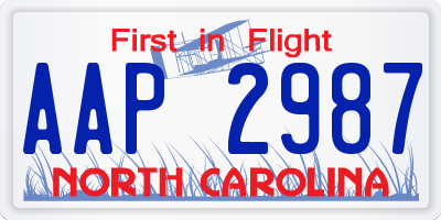 NC license plate AAP2987