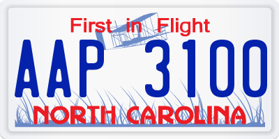 NC license plate AAP3100