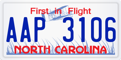 NC license plate AAP3106