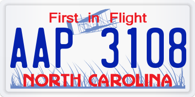NC license plate AAP3108