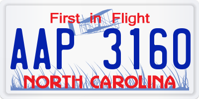 NC license plate AAP3160