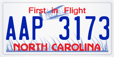 NC license plate AAP3173