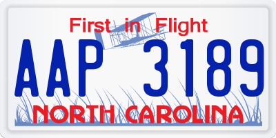 NC license plate AAP3189