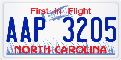 NC license plate AAP3205