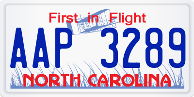 NC license plate AAP3289