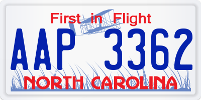 NC license plate AAP3362