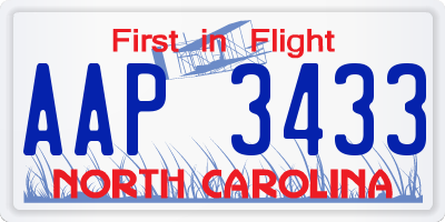 NC license plate AAP3433
