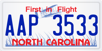 NC license plate AAP3533