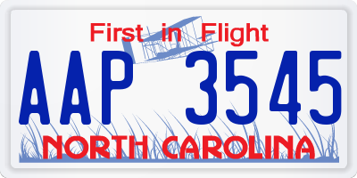 NC license plate AAP3545