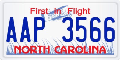 NC license plate AAP3566