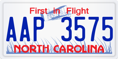 NC license plate AAP3575