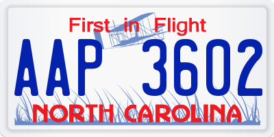 NC license plate AAP3602