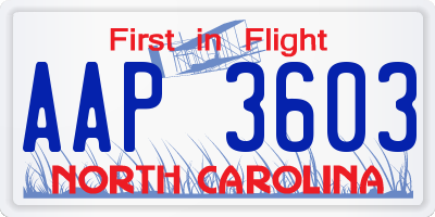 NC license plate AAP3603
