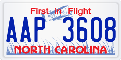 NC license plate AAP3608