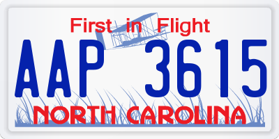 NC license plate AAP3615