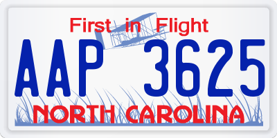 NC license plate AAP3625