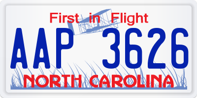 NC license plate AAP3626