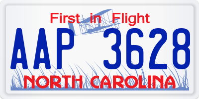 NC license plate AAP3628