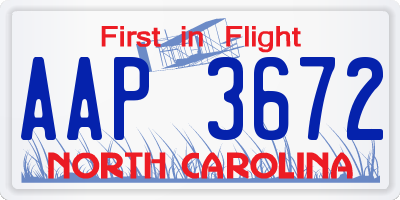 NC license plate AAP3672
