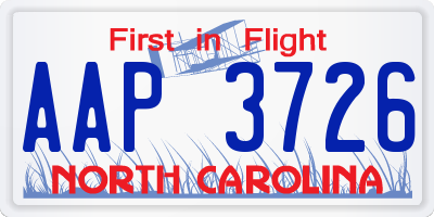 NC license plate AAP3726
