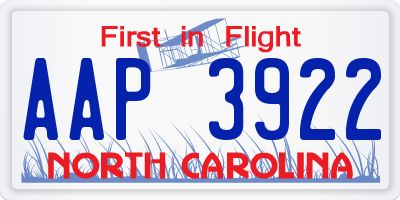 NC license plate AAP3922